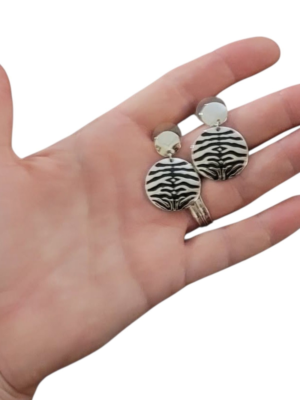 Zebra-Pattern Silver Drop Earrings